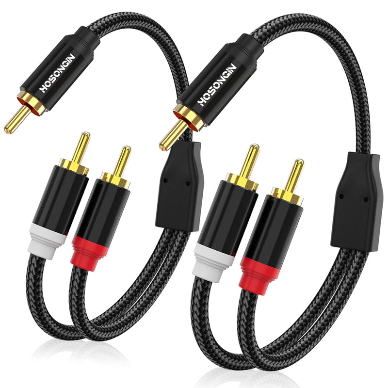 Rca Y Splitter 1 Male To 2 Male Audio Cable 2 Pack, Black Cotton Braided Jacke