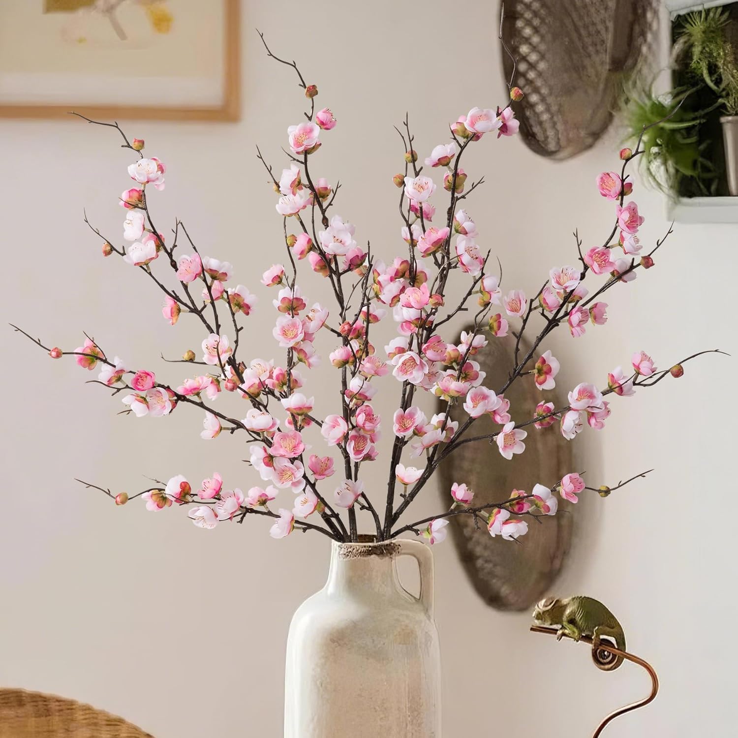 4 Pcs Cherry Blossom Branches Artificial Flowers For Spring Decor, 40 Inch Realistic Faux Flowers Long Stem Cherry Blossom For Indoor Home Wedding Party Table Centerpiece (Pink)