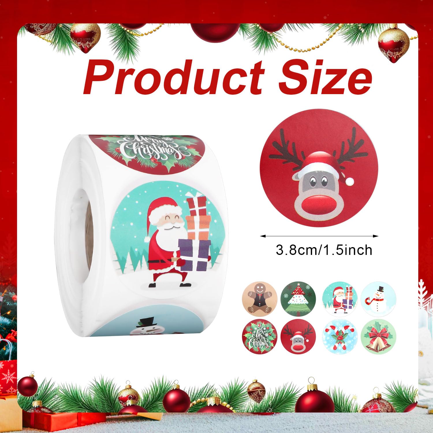 500Pcs 2024 New Upgrades Christmas Stickers Rolls, 1.5 Inch Round Merry Christmas Seals 8 Patterns Christmas Tree Labels Envelope Decals Stickers Xmas For Cards Crafts Gift Boxes