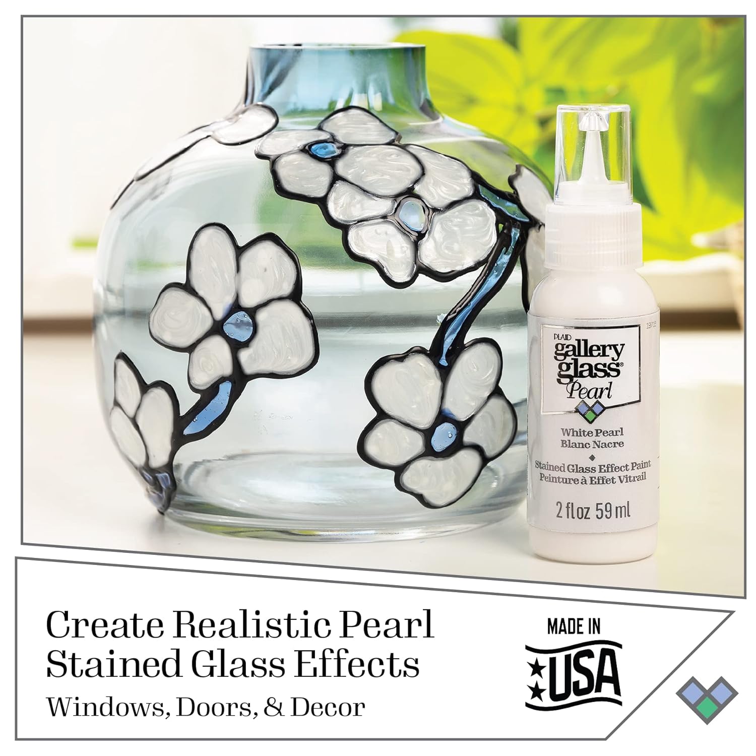 Gallery Glass, White Pearl Stained Glass 2 fl oz Brilliant Smooth Finish Paint, Perfect for Easy to Apply DIY Arts and Crafts, 19715