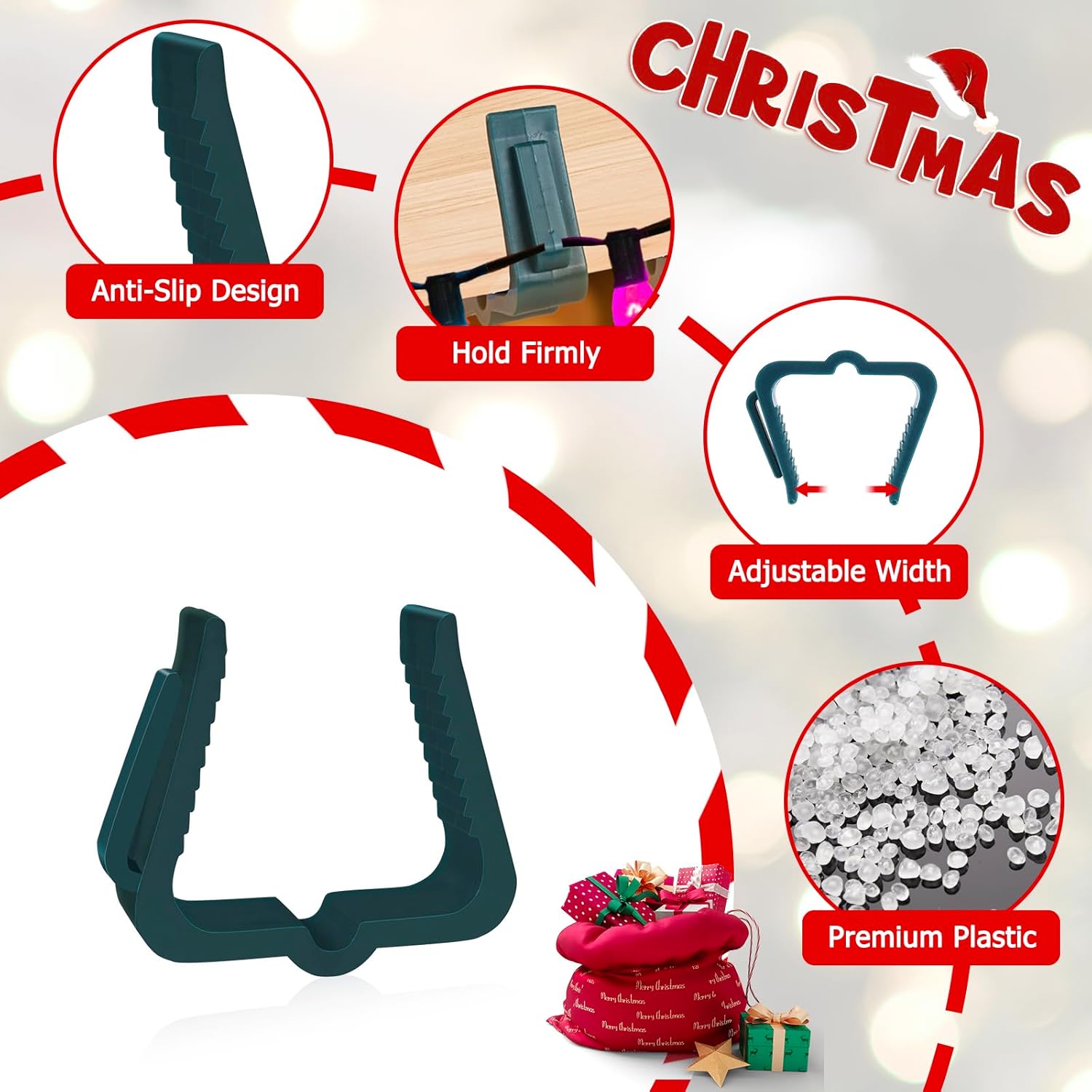 Christmas Light Hanger Clips Fascia Board Light Clips Plastic Holiday Deck Banister Hanger For Christmas Fascia Board Roof Gutter Fence Eave Decoration, Green (50 Pcs, 1 5/8")