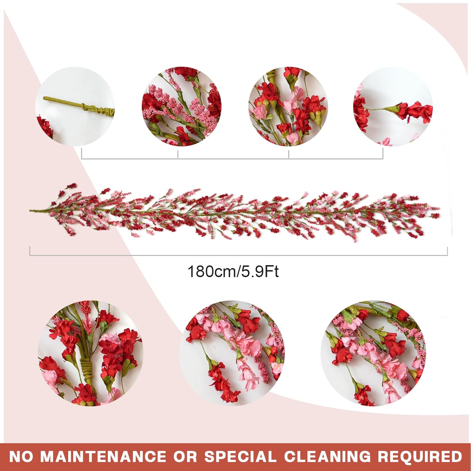 TEMPUS 5.9Ft Artificial Pink Flower Garland Natural Vine Garland for Front Door Mantel Party Decorations Valentines Mother's Day Decorations Wedding Party Home Decor