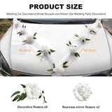 Wedding Car Decorations, Artificial Flowers Bouquet & Ribbon Set Car Front Wedding Decor, Floral Ribbon Set Bridal Cars Decoration For Rear View Mirror Engine Hood (White)