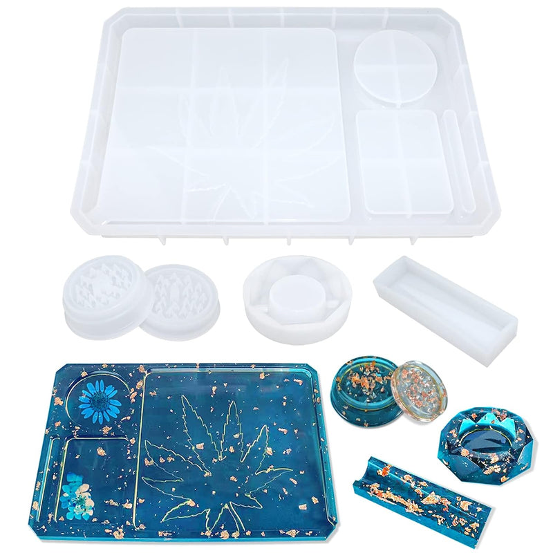 5 Pcs Resin Molds Silicone Molds For Epoxy Resin With Large Rolling Tray Mold And Grinder Mold For Grind And Storage Diy Resin Casting