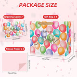 13" Large Happy Birthday Gift Bag With Tissue Paper And Card,Colorful Happy Birthday Gift Bag Set With Handles For Girls Kids Women,Colorful Balloon Design With Handles