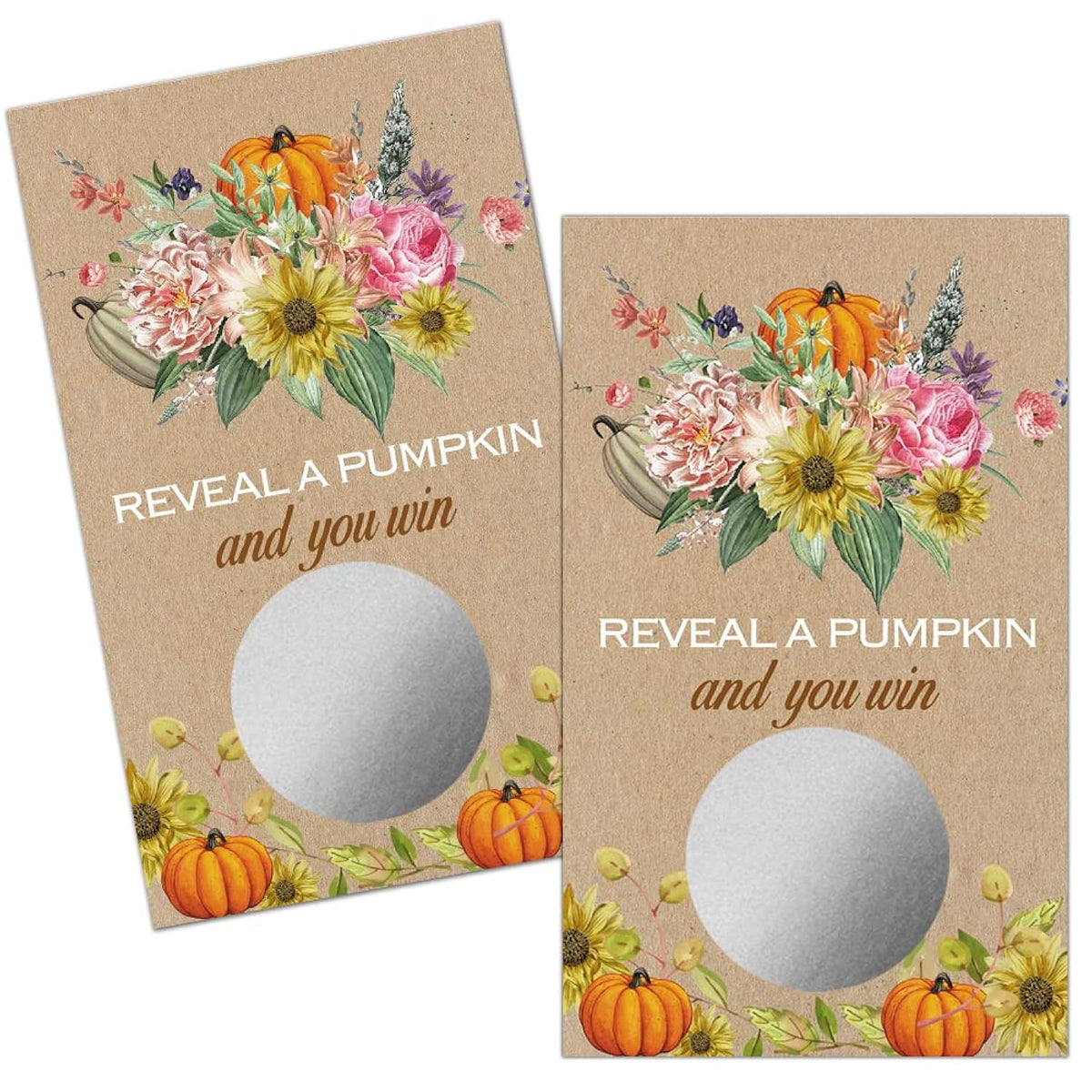 50 Pack Rustic Pumpkin Fall Bridal Shower Scratch Off Game Cards For Country Wedding, Bridal Shower, Bridal Lottery Tickets, Wedding Shower Ideas, Baby Showe