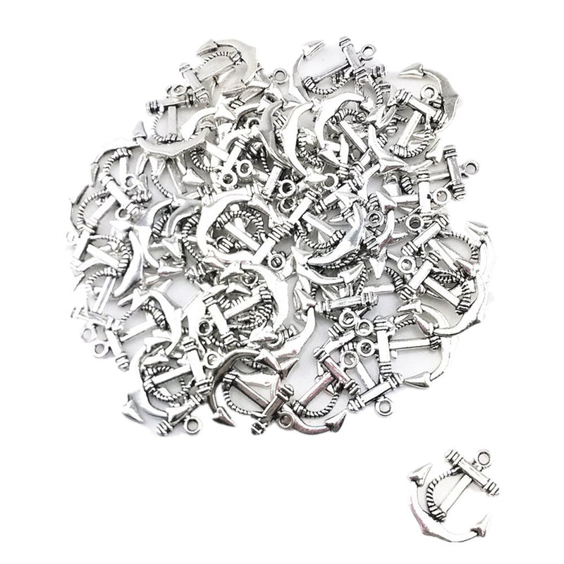 50Pcs Vintage Silver Anchor Sign Smooth Metal Charms Beads Pandent Jewelry Mak