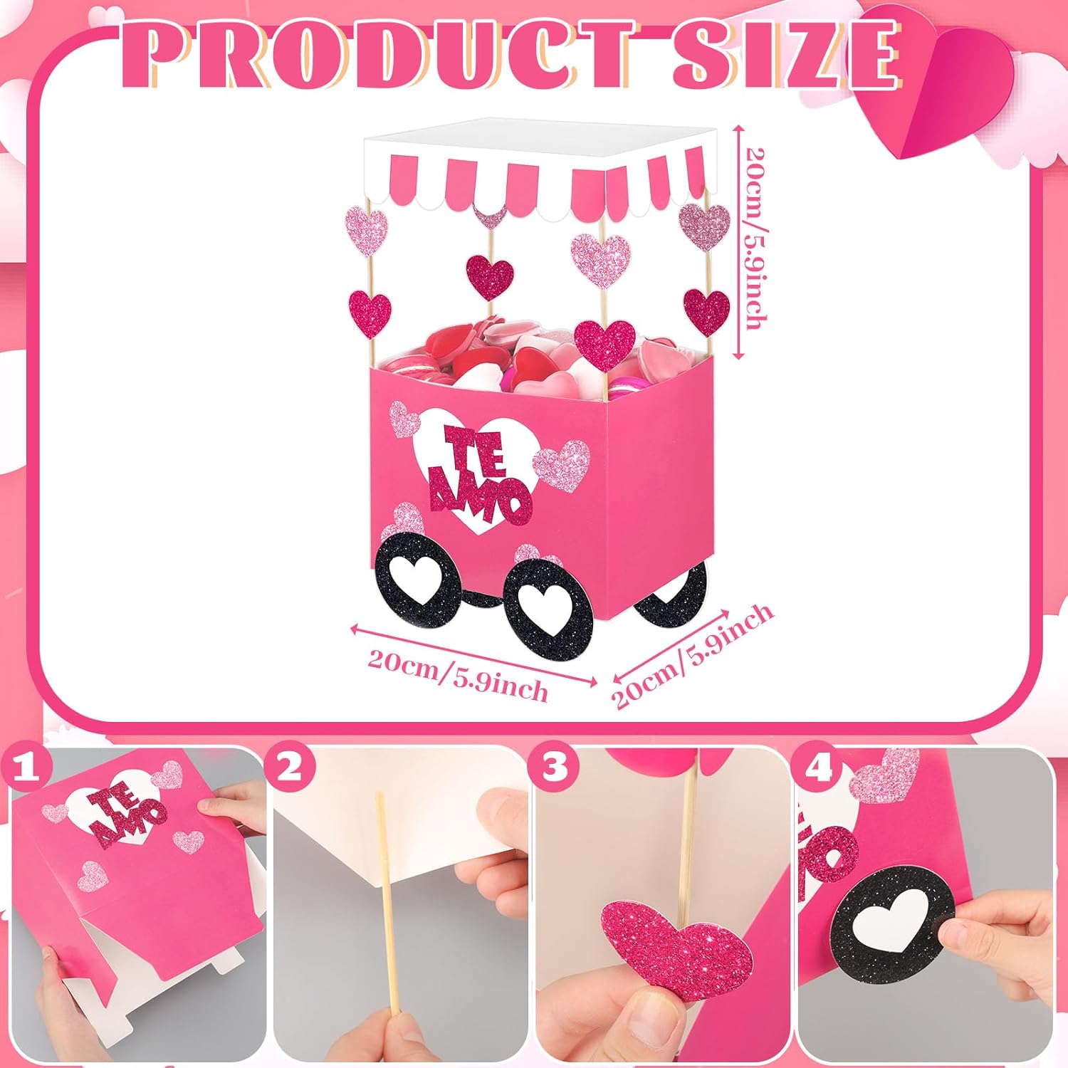 6 Pack Valentine'S Day Candy Boxes Pink Food Truck Design Cardboard Box With Heart Patch Diy Valentine'S Day Treat Boxes Sweet Candy Goody Holder Heart Party Favors For Birthday Diy Gifts