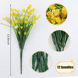 Artificial Flower Outdoor 12 Bundles Faux Plastic Greenery Fake Flowers For Decoration Uv Resistant Fake Flower Plastic Flowers Bulk For Outside Garden Balcony Decor (Yellow)