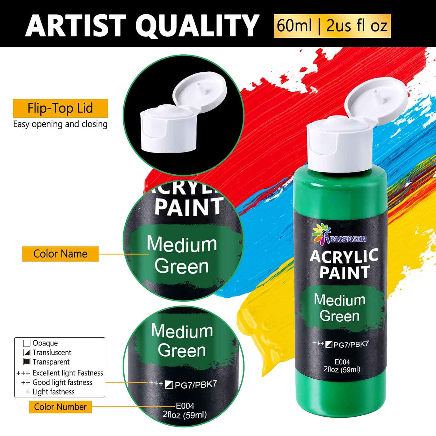 Acrylic Paint, 18 Colors Acrylic Paint Set, 2Oz/59Ml Bottles, Premium Paints For Artists, Kids, Beginners And Adults On Canvas Rocks Wood Ceramic Fabric