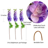 3Pcs Purple Delphinium Artificial Flower 31.5'' Long Stem Fake Larkspur Lifelike Real Touch Delphinium Latex Flower For Tall Vase Home Table Decor Wedding Flower Arrangement Decoration