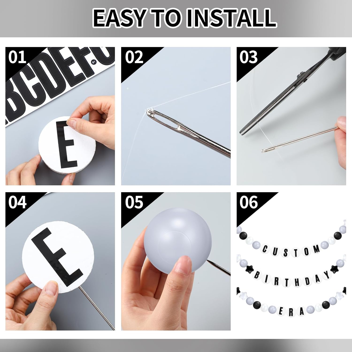 103 Pcs Giant Friendship Bracelet Garland Diy Birthday Halloween Christmas Jumbo Friendship Bracelet Banner Kit Famous Singer Customizable Party Wedding Decor(White Gray Black)