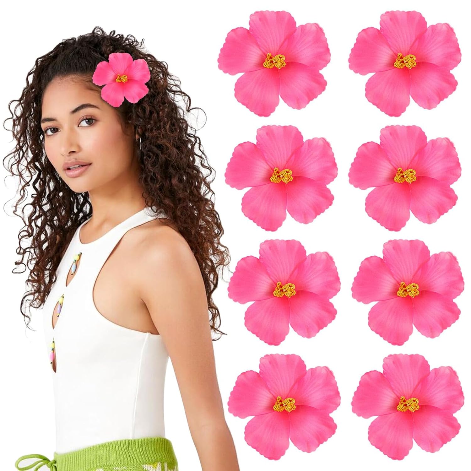10Pcs Hawaiian Faux Flowers Hibiscus Flowers Decoration Artificial Tropical Flower Vivid Flower For Hawaiian Luau Tabletop Decoration Party Favors Supplies Diy Decor (Pink)