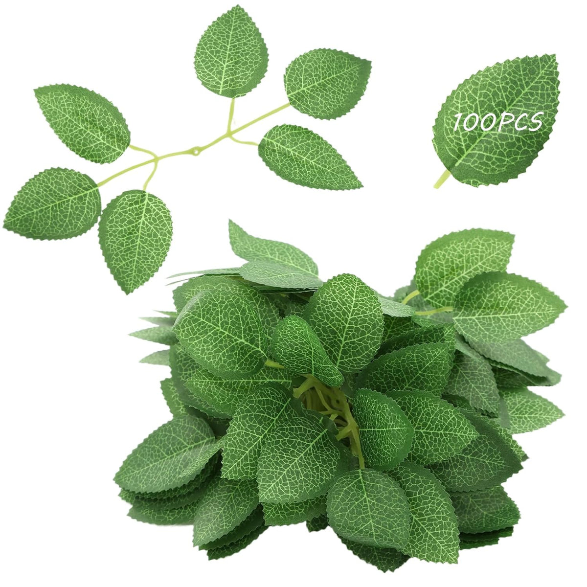 100Pcs Artificial Green Leaves?Bulk Fake Leaves Greenery Leaves Fake Rose Flower Leaves For Diy Wedding Birthday Party Bridal Bouquets Centerpieces Floral Arrangement Diy Craft Home Decorations
