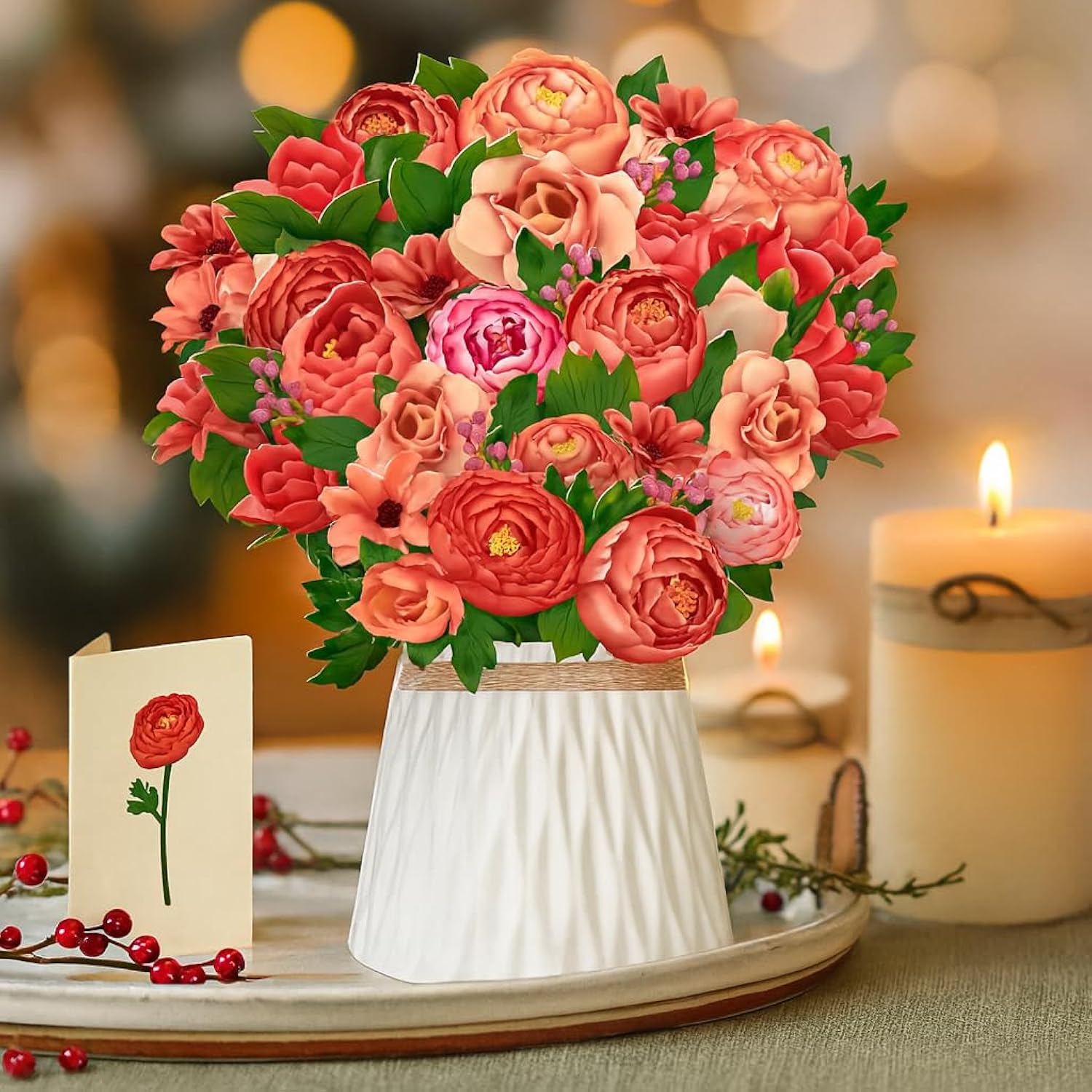 3D Flower Bouquet Card, Colorful Peony Greeting Card With Envelope And Note Card For Birthday, Mother’S Day, Get Well, Anniversary