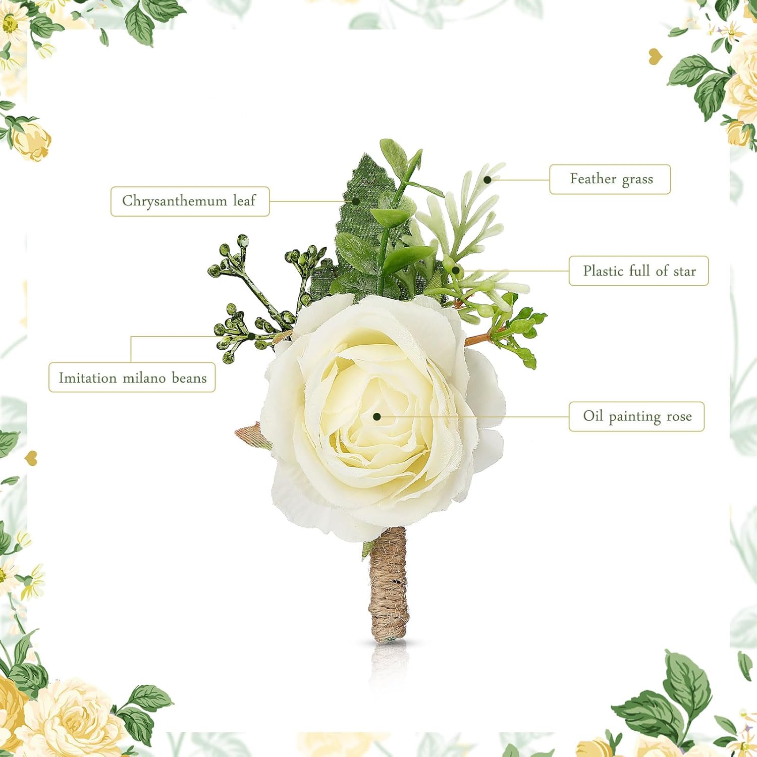 48 Pcs Wedding Rose Boutonnieres For Men Wedding Groomsmen Artificial Corsage Groom Boutonniere Artificial Faux Flower For Prom Ceremony Party Rustic Marriage (White)