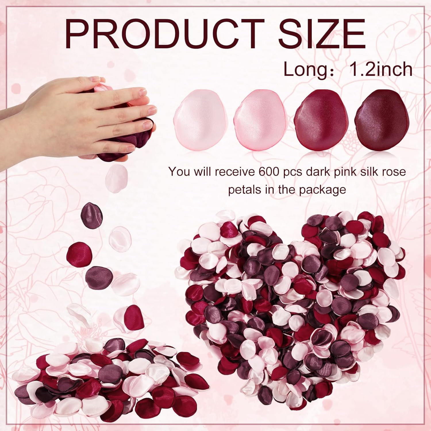 600Pcs Silk Rose Petals Burgundy Maroon Mauve Flower Petals Artificial Scatter Flowers For Bridal Shower Romantic Night Wedding Aisle Table Centerpieces Decorations