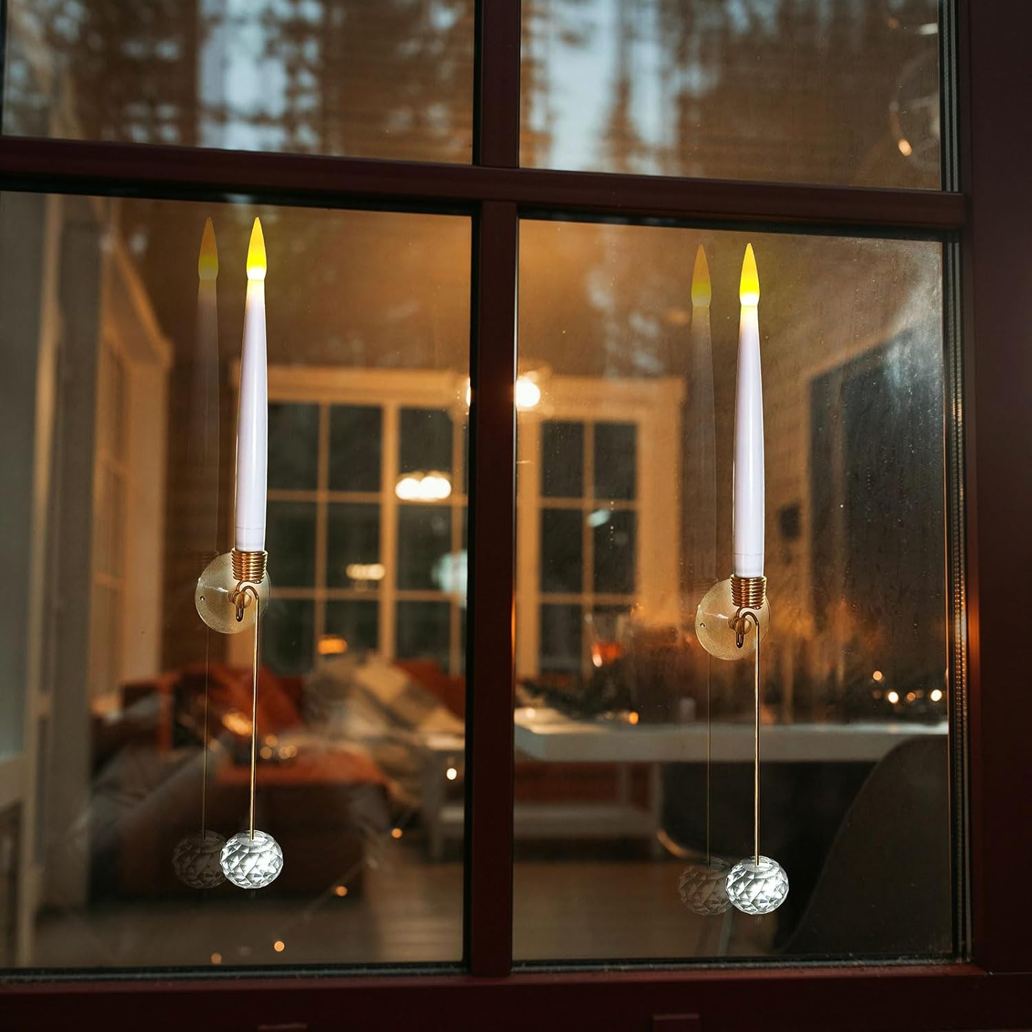 10 Pcs Christmas Tree Candles With Crystal Drops, Wand Remote With Timer, Battery Operated Flameless Taper Window Candle, Flickering Warm Light, Xmas Home Ornaments, Wedding Party Décor