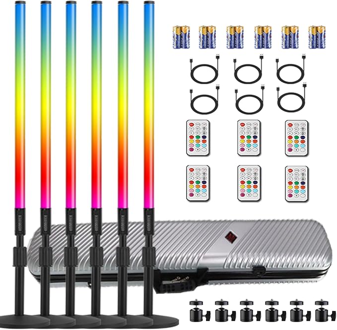 6 Pack 4FT RGB Tube Lights with Stands Case 5000mAh Battery Powered Neon Light Bars