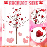 12 Pcs Valentine Floral Picks Pink Artificial Berry Stems Heart Shaped Branch Heart Sprays Picks Flowers For Valentine Mother'S Day Christmas, Wedding, Propose Home Decor