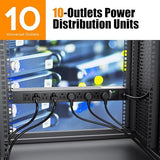 1U Rack Mount PDU Power Strip 10 Outlets Individual Switches 15A 6 Ft Cord
