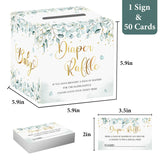 51Pcs Diaper Raffle Sign, Baby Shower Game Diaper Raffle Card Box Party Decorations Game Kit (1 Raffle Box + 50 Cards) Neutral Greenery Wi01