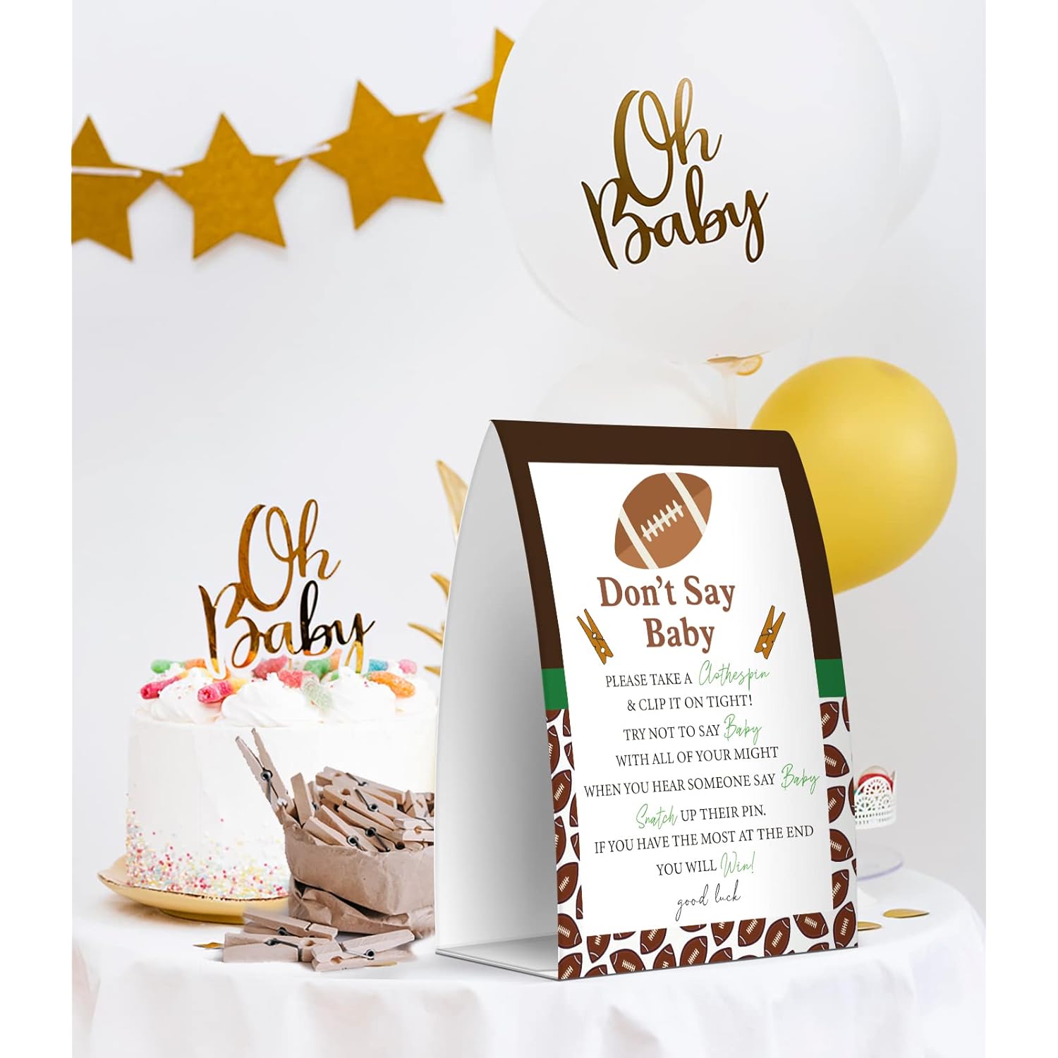 Don'T Say Baby Set - One 5X7 Sign And 50 Mini Clothespins, Baby Shower Games, Baby Shower Decoration, Gender Neutral Baby Shower - Msjb031