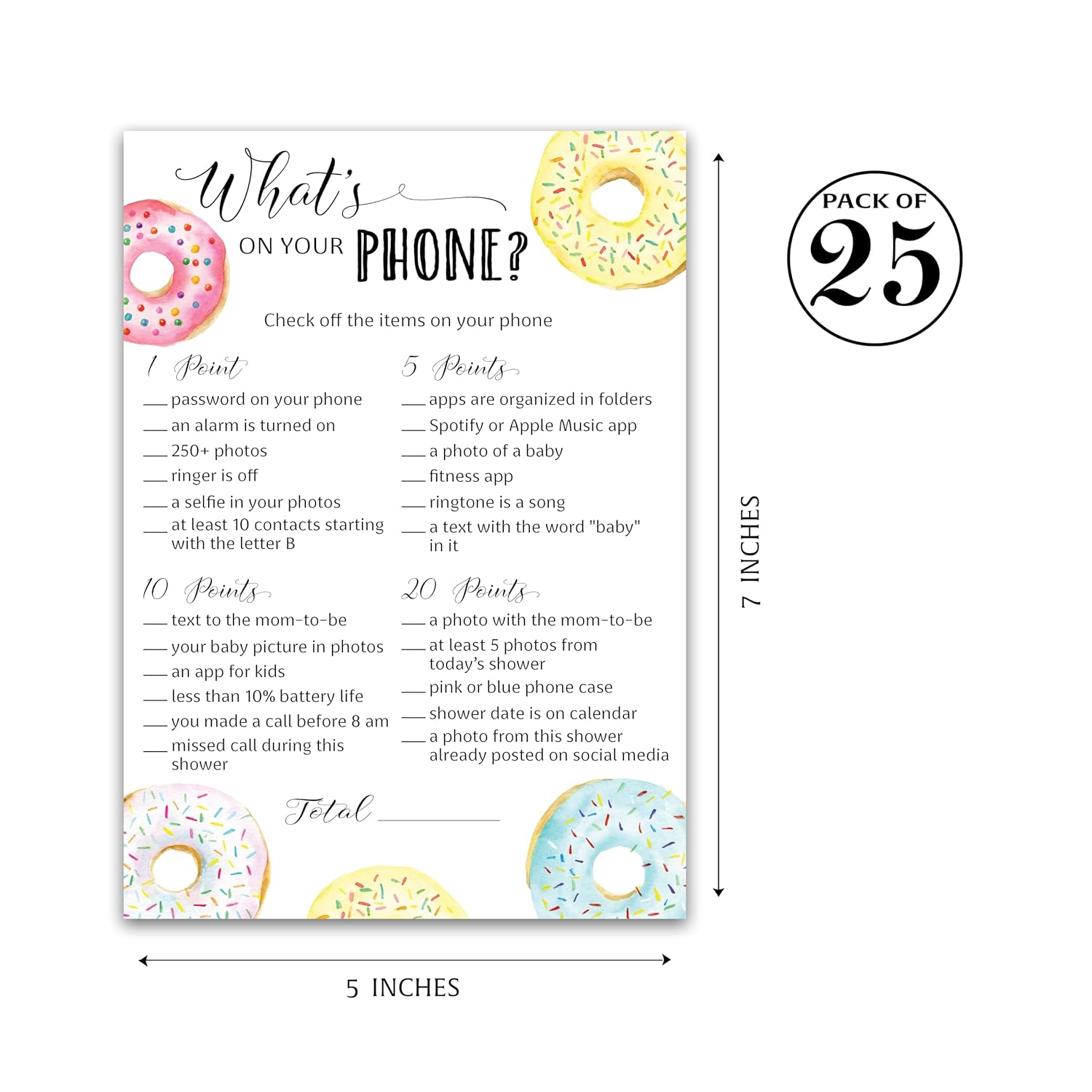 Donut Baby Shower Games — What'S On Your Phone Baby Shower Game — Pack Of 25, Doughnut Theme Baby Shower, Couples Co-Ed Shower Activity G850-Phn