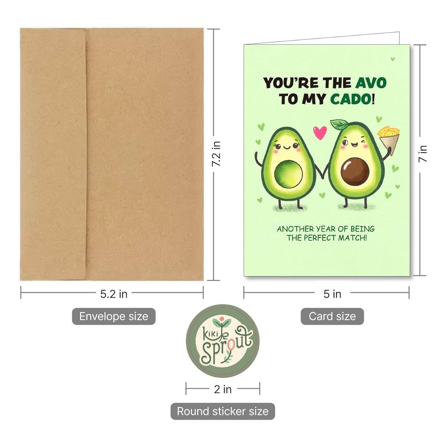 Funny Anniversary Card & Gifts For Husband, Wife, Boyfriend, Girlfriend, Him, And Her / Sweet Romantic Greeting Card With Envelope 5In X 7In And Sticker(Hand Drawn, Premium Quality) (Avocado)