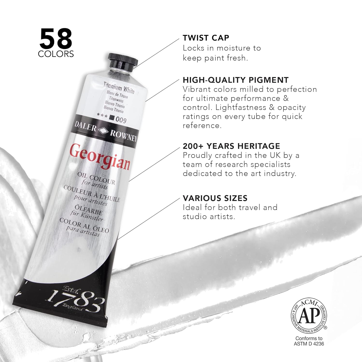 Daler-Rowney Georgian Oil Paint Titanium White Twin Pack 225Ml Tube - Art Paints For Canvas Paper And More - Oil Painting Supplies For Artists And Students - Artist Oil Paint