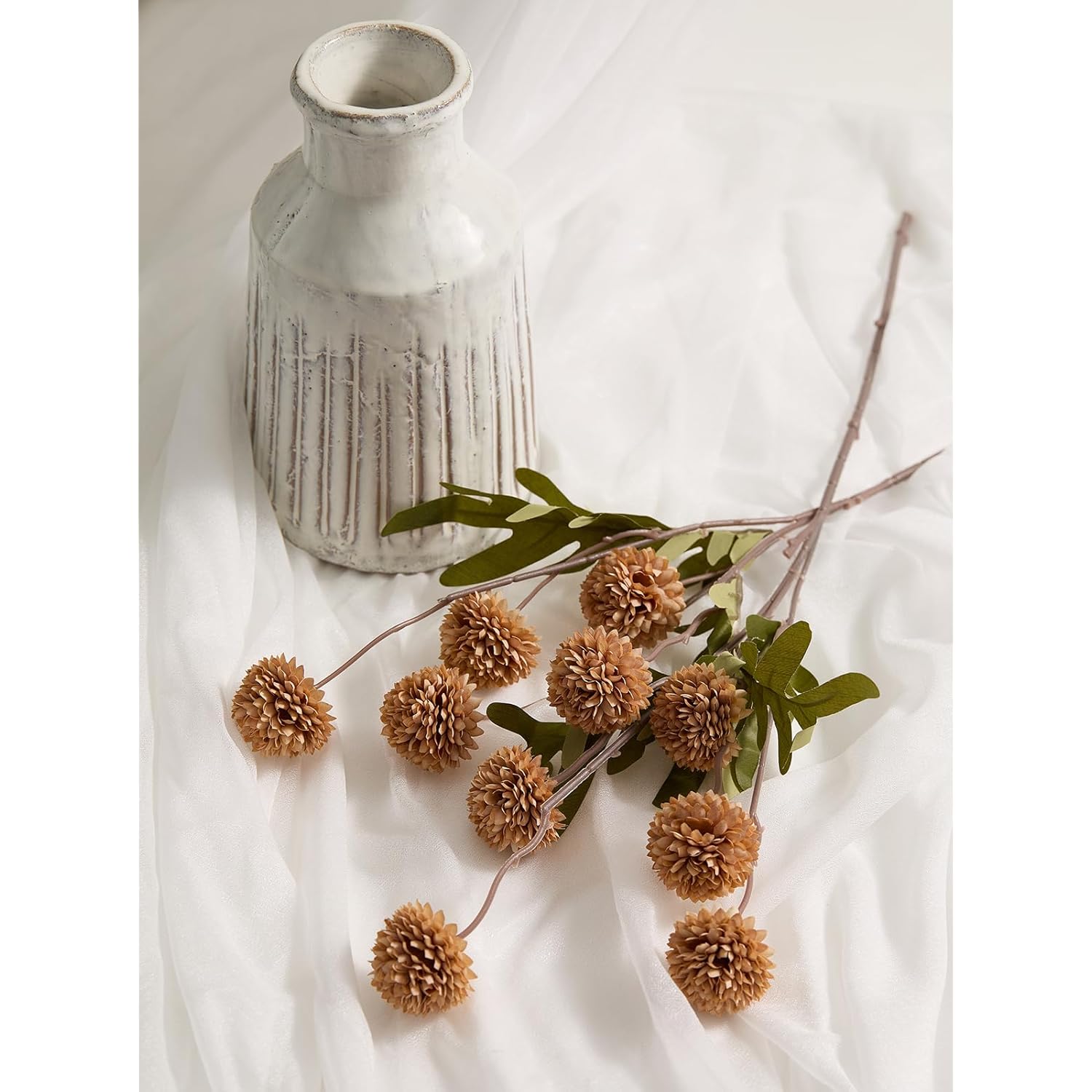 5Pcs Fall Pompon Mums Artificial Flowers,Fake Kiku Mini Silk Chrysanthemum With Long Stems - Fall Mum Faux Flowers For Diy Bouquet Centerpieces Wedding Fillers Autumn Home Decoration(Light Taupe)