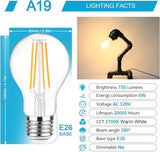A19 LED Filament Light Bulbs 6 Pack 60W Equivalent 2700K Warm White E26 Clear Glass Non Dimmable