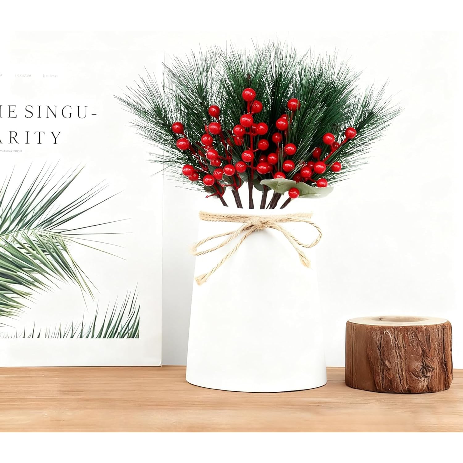 10 Pcs Christmas Berry Pine Picks, 12 Inch Artificial Red Berries Pine Branches Holly Pine Stems For Xmas Diy Craft Floral Holiday Decor