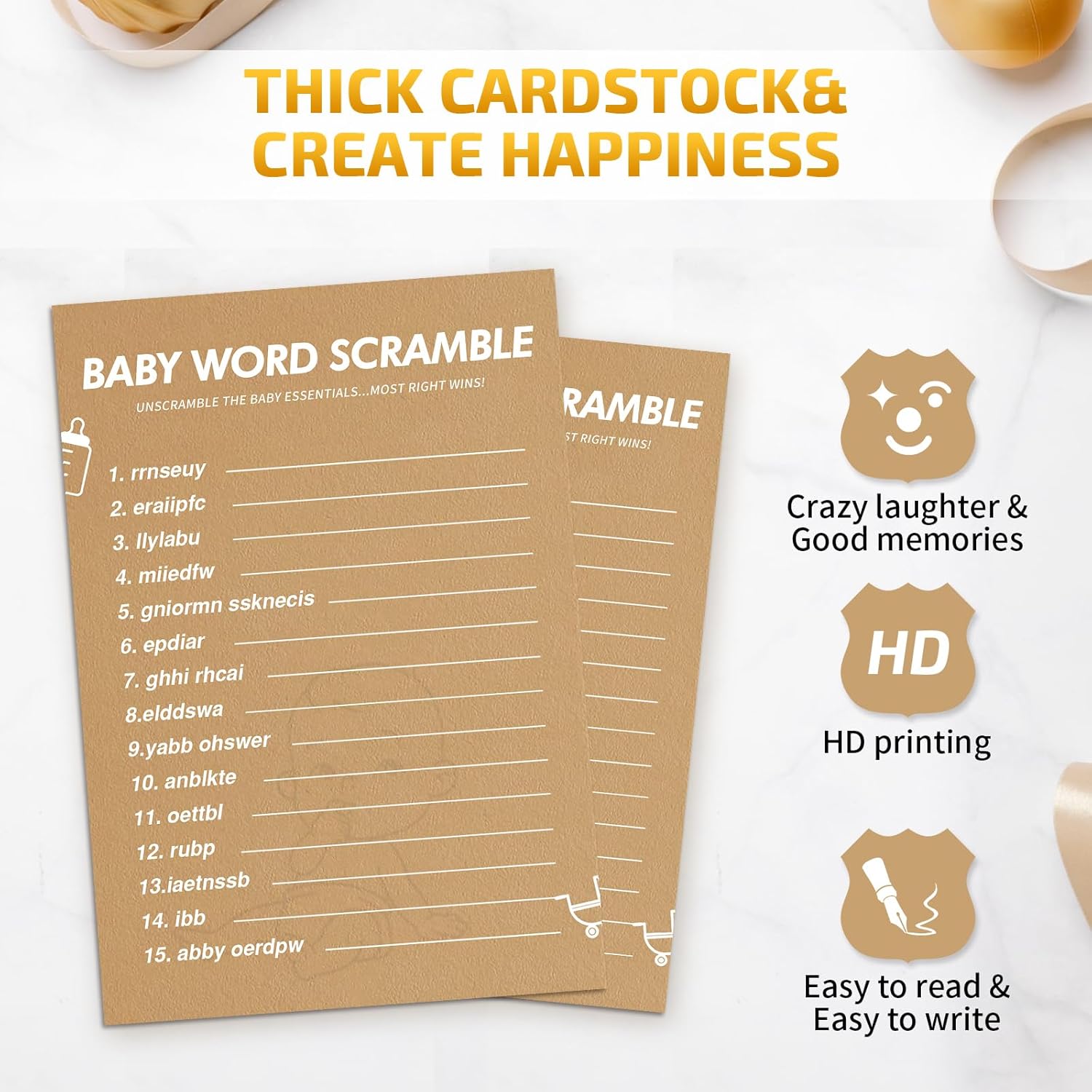 Baby Shower Games-Baby Shower Word Scramble Game,50 Cards For Each Game(With Answer),Thick Paper,Hilarious,Funniest Baby Shower Games Ever