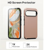 Pixel 9/9 Pro Case, 2X Screen Protectors, Shockproof, Double Layer, Rose Gold