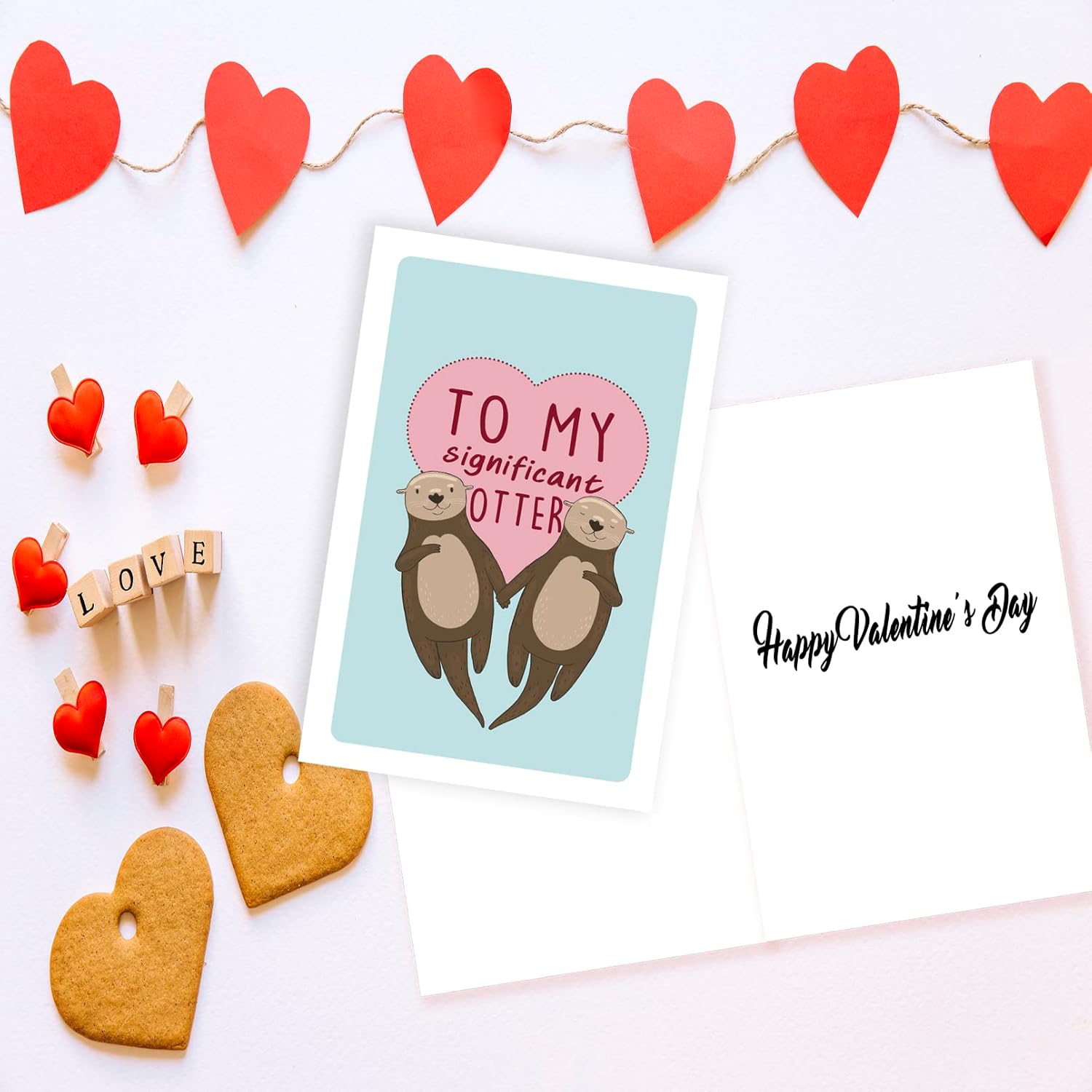 Cute Holding Hands Otters Valentines Day Gift For Him Her, To My Significant Otter Pun Card For Husband Wife
