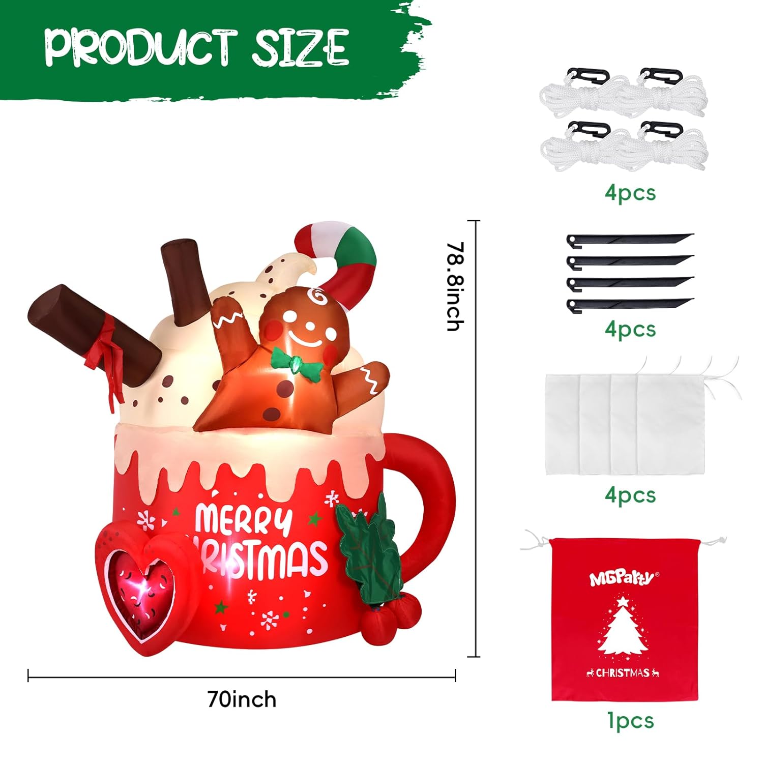 6.5 Ft Christmas Inflatables Outdoor Decorations, Gingerbread Christmas Inflatable Hot Cocoa Mug With Built-In Leds Blow