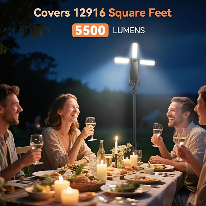 Rechargeable Camping Light with Tripod Stand 5500 Lumen Portable Cordless LED Work Light Emergency Flashlight