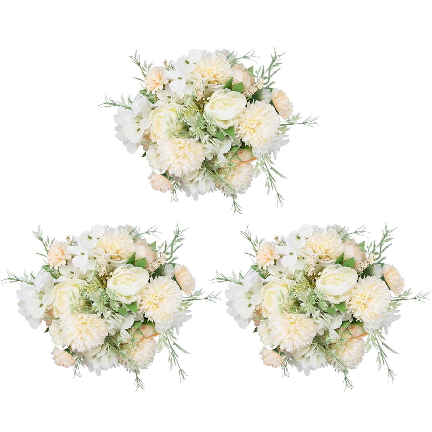 Artificial Flowers, 6 Packs White Fake Peony Silk Hydrangea Bouquet Decor Plastic Carnations Daisy Realistic Flower Home Office Party Decor Arrangements Wedding Decoration Table Centerpieces