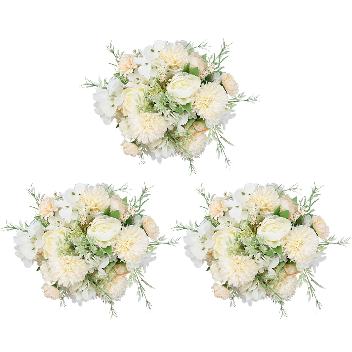 Artificial Flowers, 6 Packs White Fake Peony Silk Hydrangea Bouquet Decor Plastic Carnations Daisy Realistic Flower Home Office Party Decor Arrangements Wedding Decoration Table Centerpieces