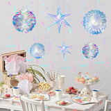 12 Pcs Iridescent Party Decoration,Hanging Honeycomb,Decorative Iridescent Foil Fan,Shiny Star, Hanging Rainbow Swirl For Wedding,Christmas,Baby Shower Frozen,Mermaid Themed Birthday Party Supplies