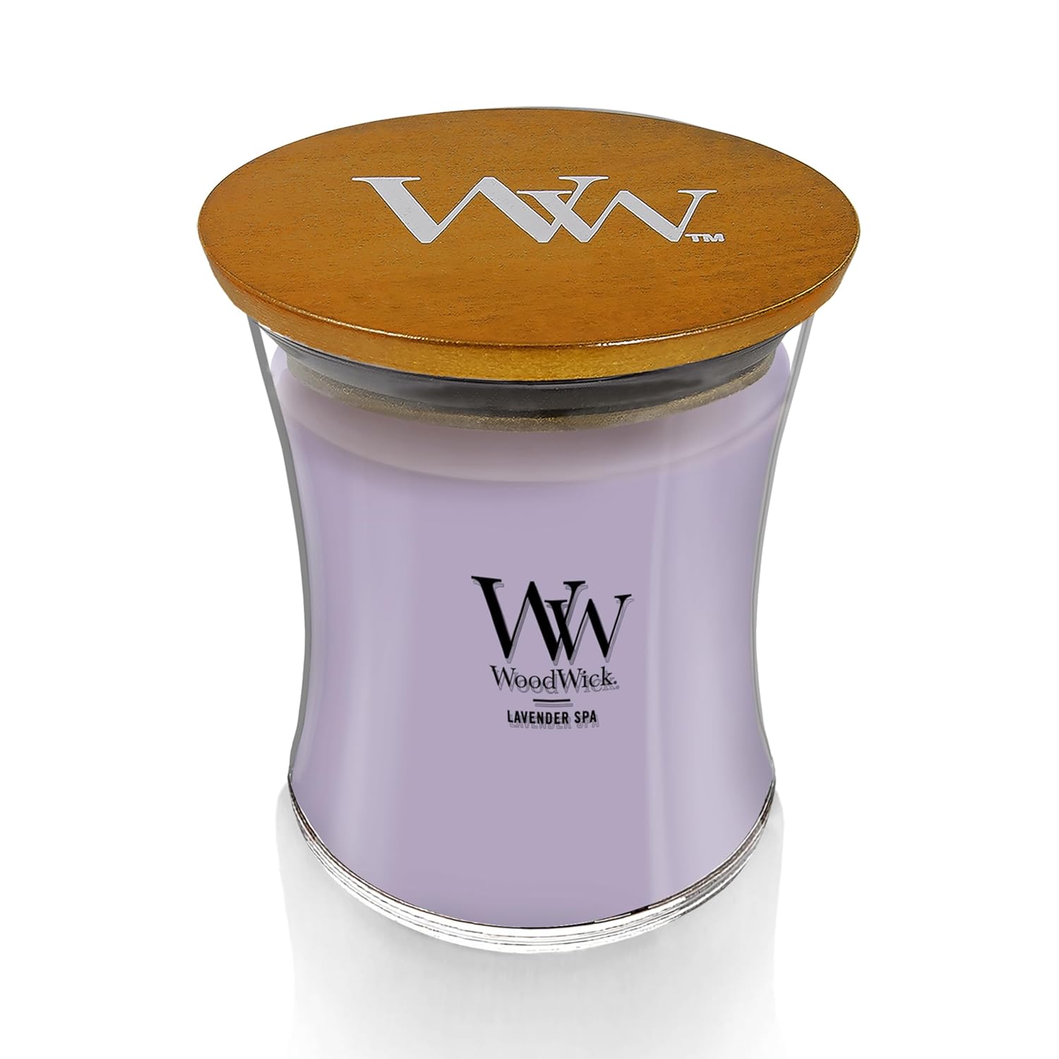 WoodWick Lavender Spa Gifts for Women and Men, 9.7 oz Medium Hourglass Candle with Crackling Wick