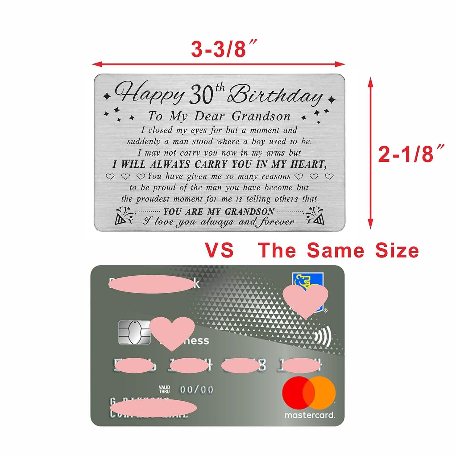 30Th Birthday Card For Grandson - Grandson 30Th Birthday Card - Birthday Gifts For 30 Year Old Grandsons Turning 30 - Personalized Metal Engraved Wallet Cards