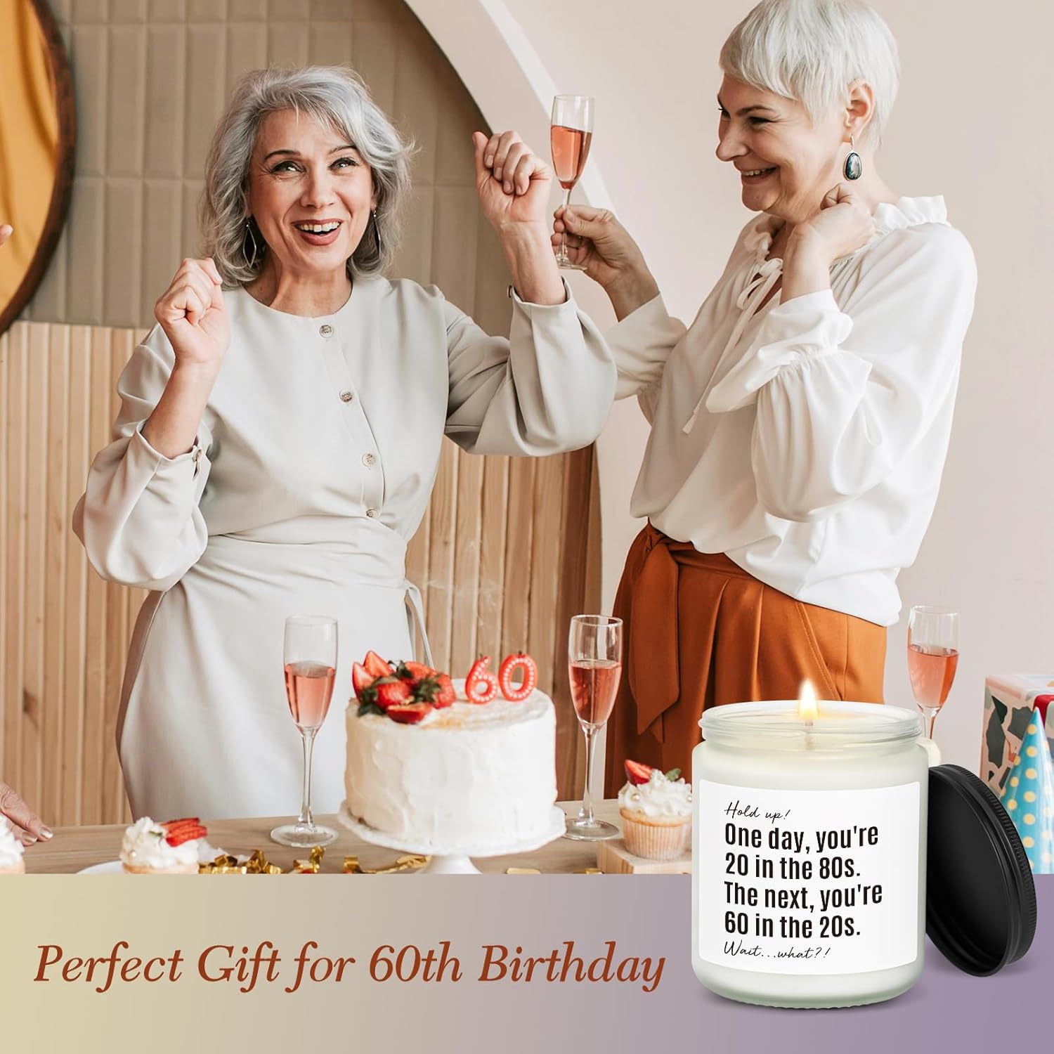 60Th Birthday Gifts For Women Men, 1965 60Th Birthday Decorations For Women Men, Sixty Birthday Candle, 60 Years Old Bday Gifts For Grandma Grandpa - Lavender & Woods Scented Candle 7Oz