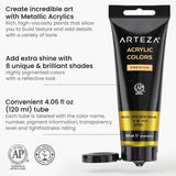 Metallic Acrylic Paint, Set Of 8 Jewel Tones Colors In 4.06Oz Tubes, Rich Pigments, Non Fading, Paints For Artists And Hobby Painters
