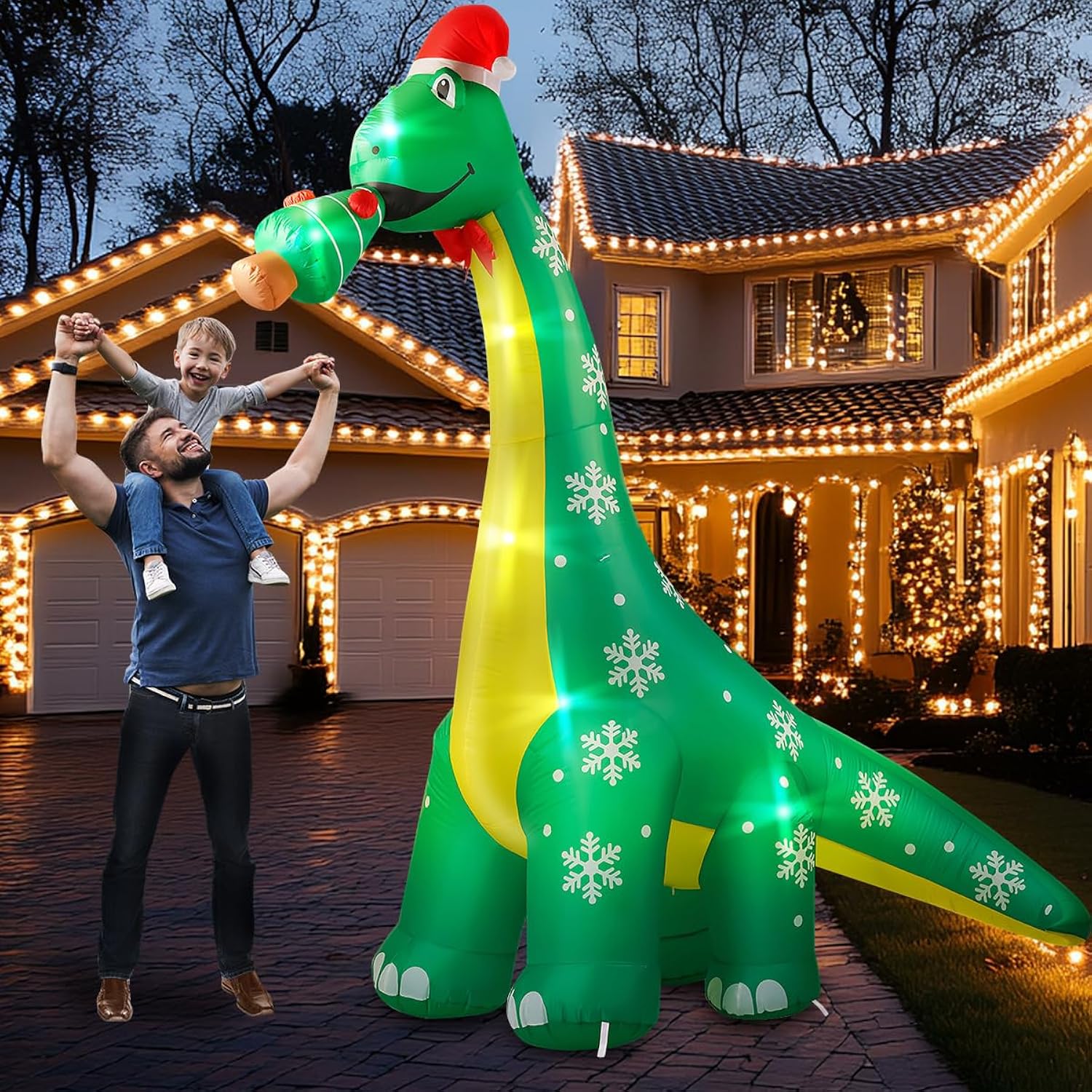 10Ft Christmas Inflatable Outdoor Decoration, Dinosaur Blow Up Inflatable Christmas Decorations Outside With Build-In Le