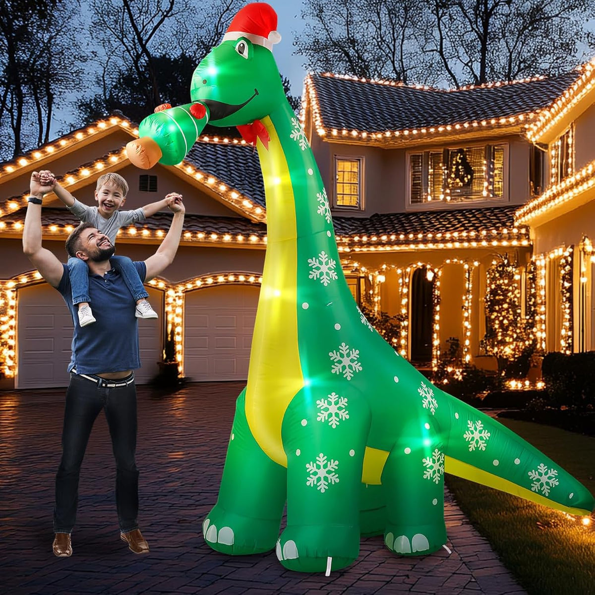 10Ft Christmas Inflatable Outdoor Decoration, Dinosaur Blow Up Inflatable Christmas Decorations Outside With Build-In Le