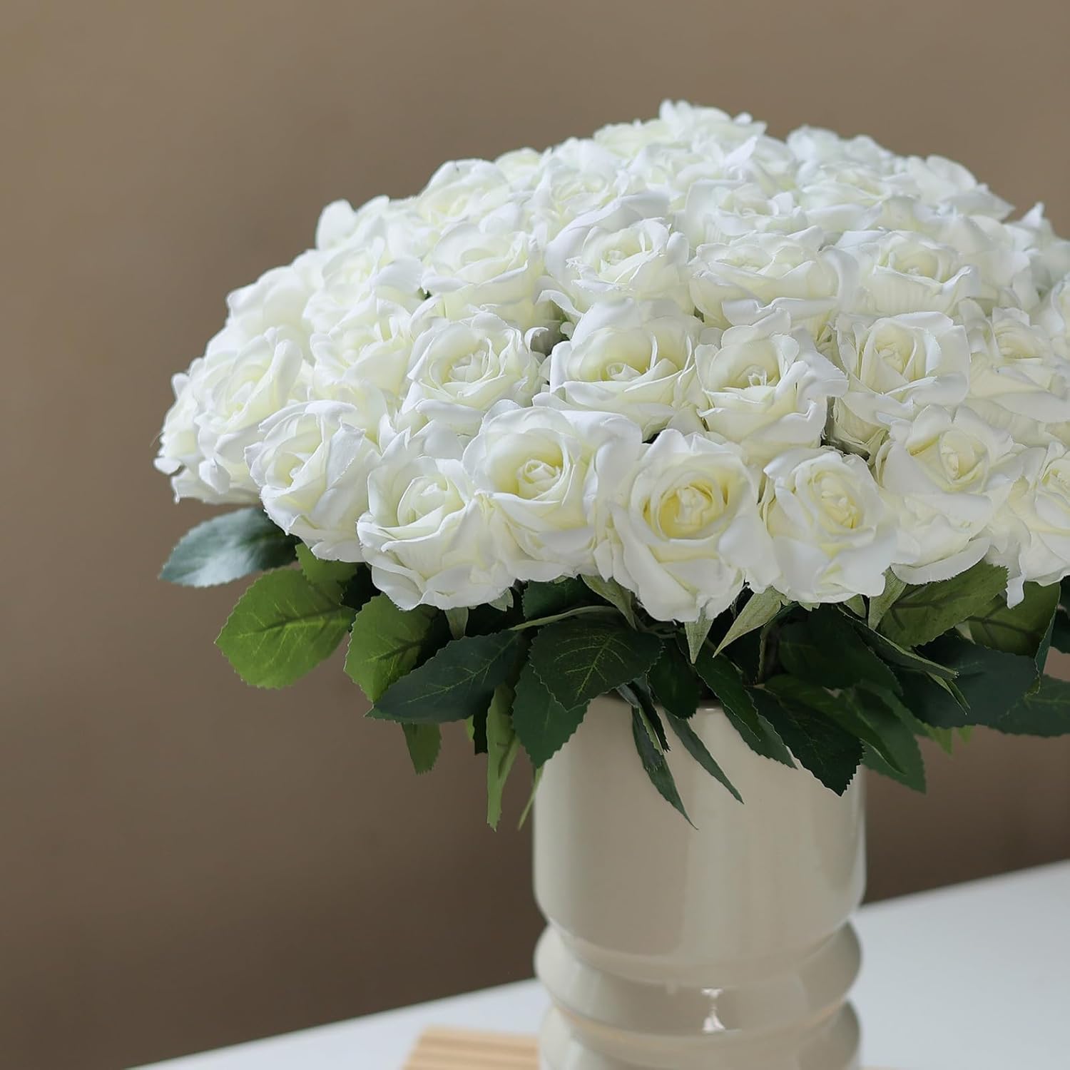 60 Pcs Artificial Roses In Bulk, Fake Silk Roses Realistic Roses Stem Faux Roses Bouquet For Wedding Centerpieces Flower Arrangement Home Decor (White)
