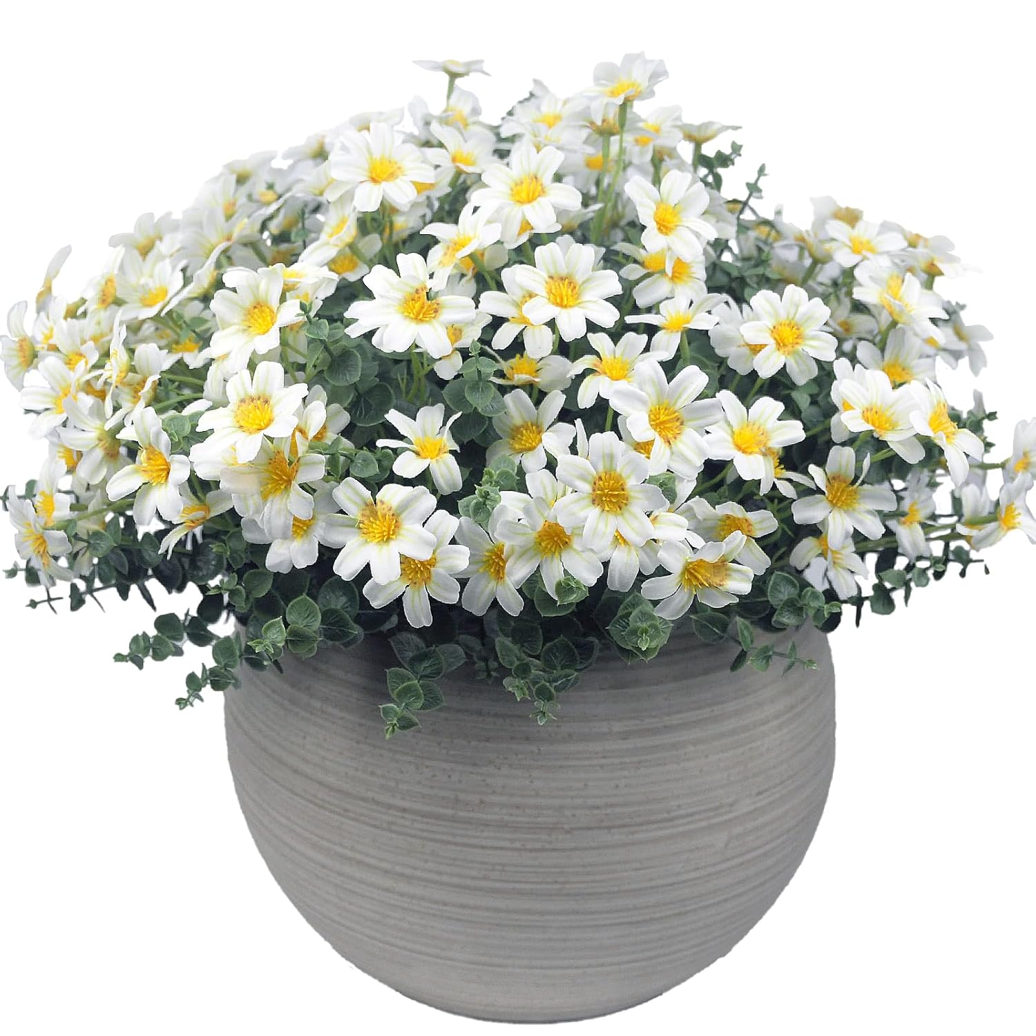 16 Bundles Uv Resistant Artificial Daisy Flowers Fake Eucalyptus Plant Greenery For Indoor Outdoor Shrubbery Pot Home Table Centerpieces (White)