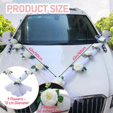 Wedding Car Decorations Kit - Floral Garland, Luxury Bridal Car Decor, Elegant Artificial Flower Bouquet, Wedding Ribbon Bows, Bride Car Accessories For Party Events